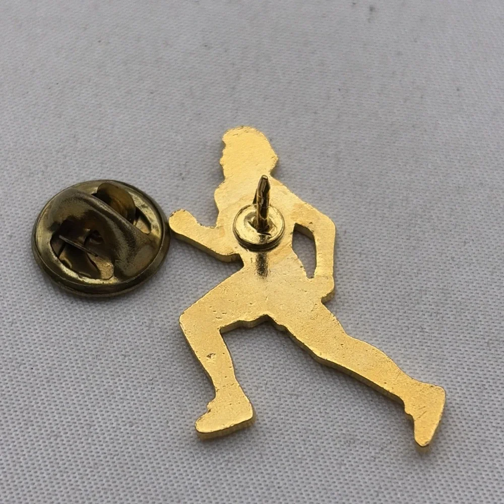 Vintage Man Running Olympian Olympic Relay Enamel Lapel Hat Pin Gold Tone